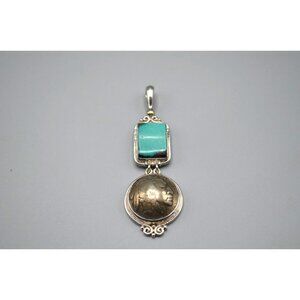 Sajen Turquoise Pendant American Indian Buffalo Nickel 925 Sterling Silver